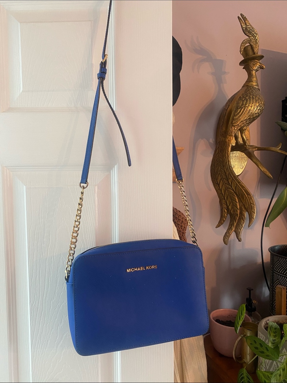 Michael Kors Royal Blue Crossbody with Gold Chain